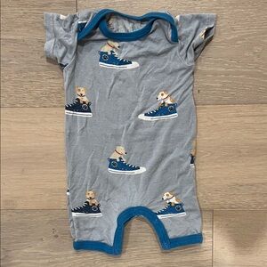 Bestaroo Gray and Blue Kids One Piece with Puppy Sneaker Print